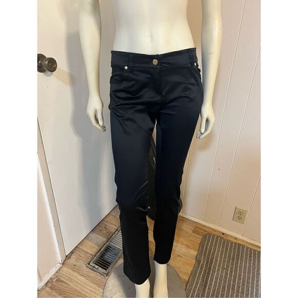 Rinascimento Italy Vintage Black Mid-Rise Satin Straight Leg women’s Jeans Mediu - Picture 1 of 11